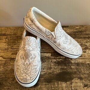 Vans White Floral Slip-On Sneakers